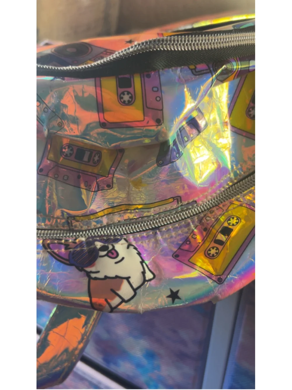 Women's Unbranded Corgi Print Holographic Backpack One Size Blue Multi-color